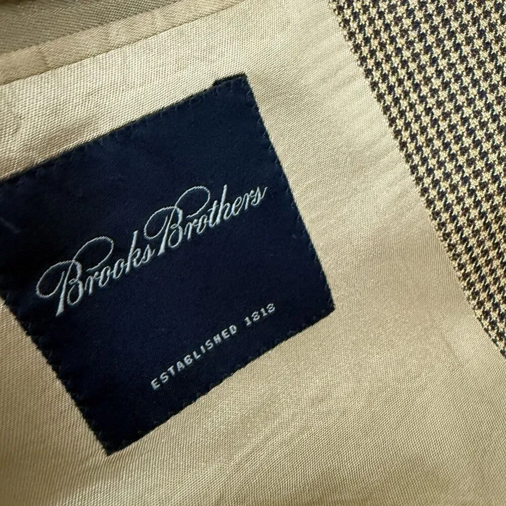 Brooks Brothers Blazer Suit Jacket Men 42 SHORT Brown Plaid Silk Wool Office